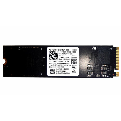 Накопитель SSD 256Gb WD PC SN740, PCI-e x4, NVMe 1.4b, M.2 2280 (SDDPNQD-256G)