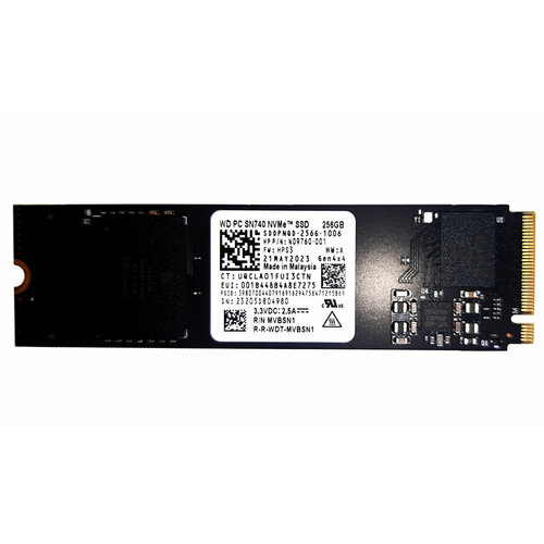 Накопитель SSD 256Gb WD PC SN740 PCI-e x4 NVMe 14b M2 2280 SDDPNQD-256G 2950₽