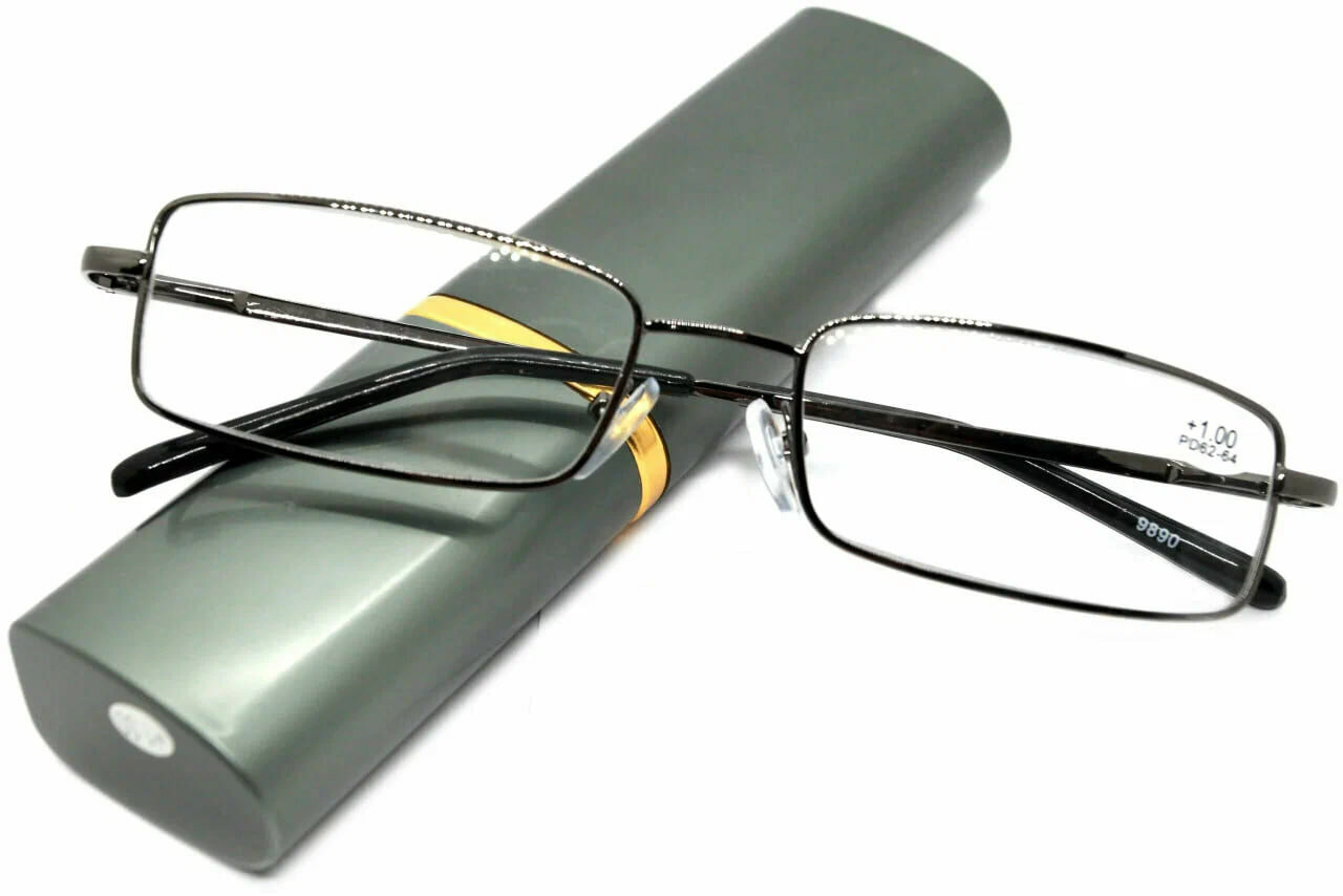 Очки ручка для зрения-чтения в футляре, широкая, цвет серый +4.00
