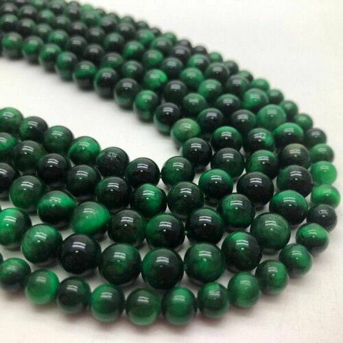 Каменные бусины, Тигровый глаз, тонированный, зелёный, шарик гладкий, 6 мм, длина нити 38 см