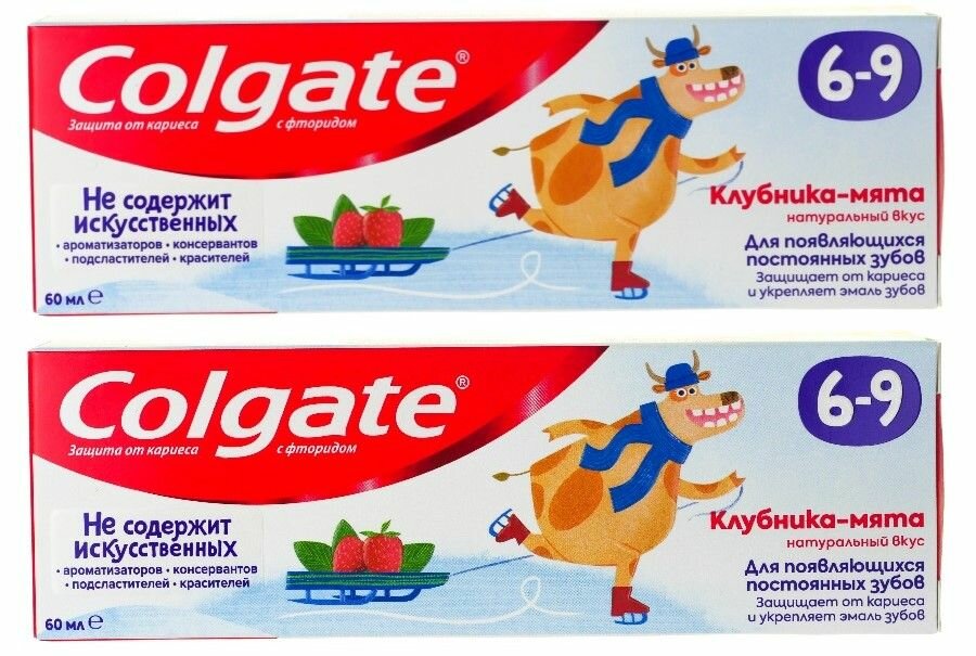 Colgate Зубная паста вкус Клубники и Мяты, Детская, 6-9лет, 60 мл, 2 шт