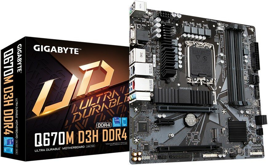 Материнская плата Gigabyte Q670M D3H DDR4, Socket 1700, Intel®Q670, 4xDDR4-3200, D-SUB+HDMI+DP, 2xPCI-Ex16, 1xPCI-Ex1, 4xSATA3(RAID 0/1/5),