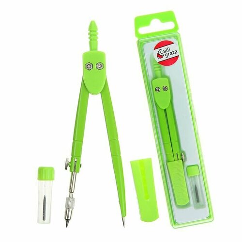 Циркуль металлический с колпачком в пластиковом пенале с запасным грифелем 602₽