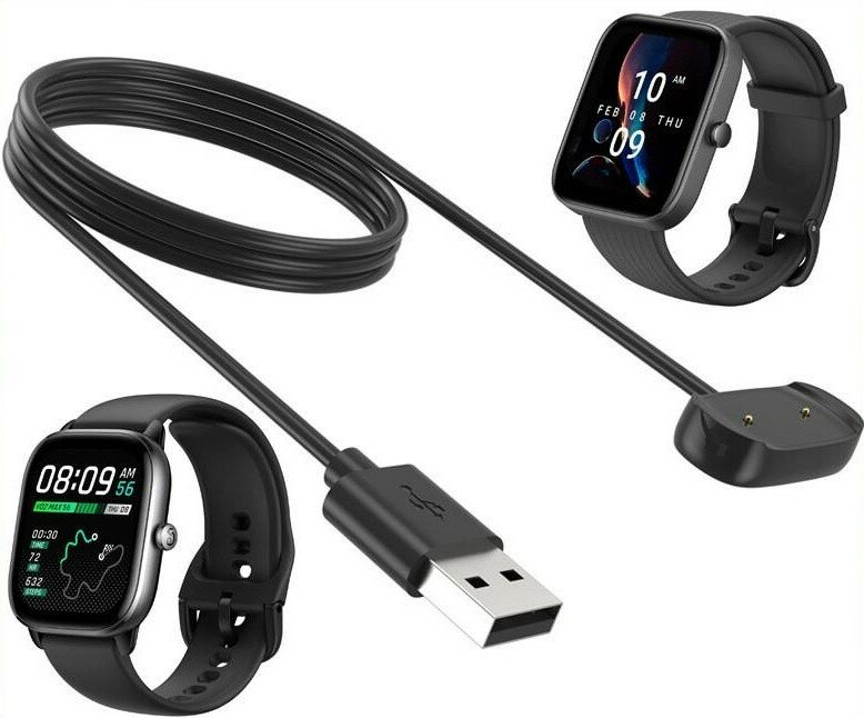 USB Зарядка на часы Amazfit GTR 2, 2e, GTS 2, GTS 2e, 2 mini, T-Rex PRO, bip U, bip U Pro, Zepp e, Zepp z, A2017, A2009, A1951, A1968, POP, POP PRO