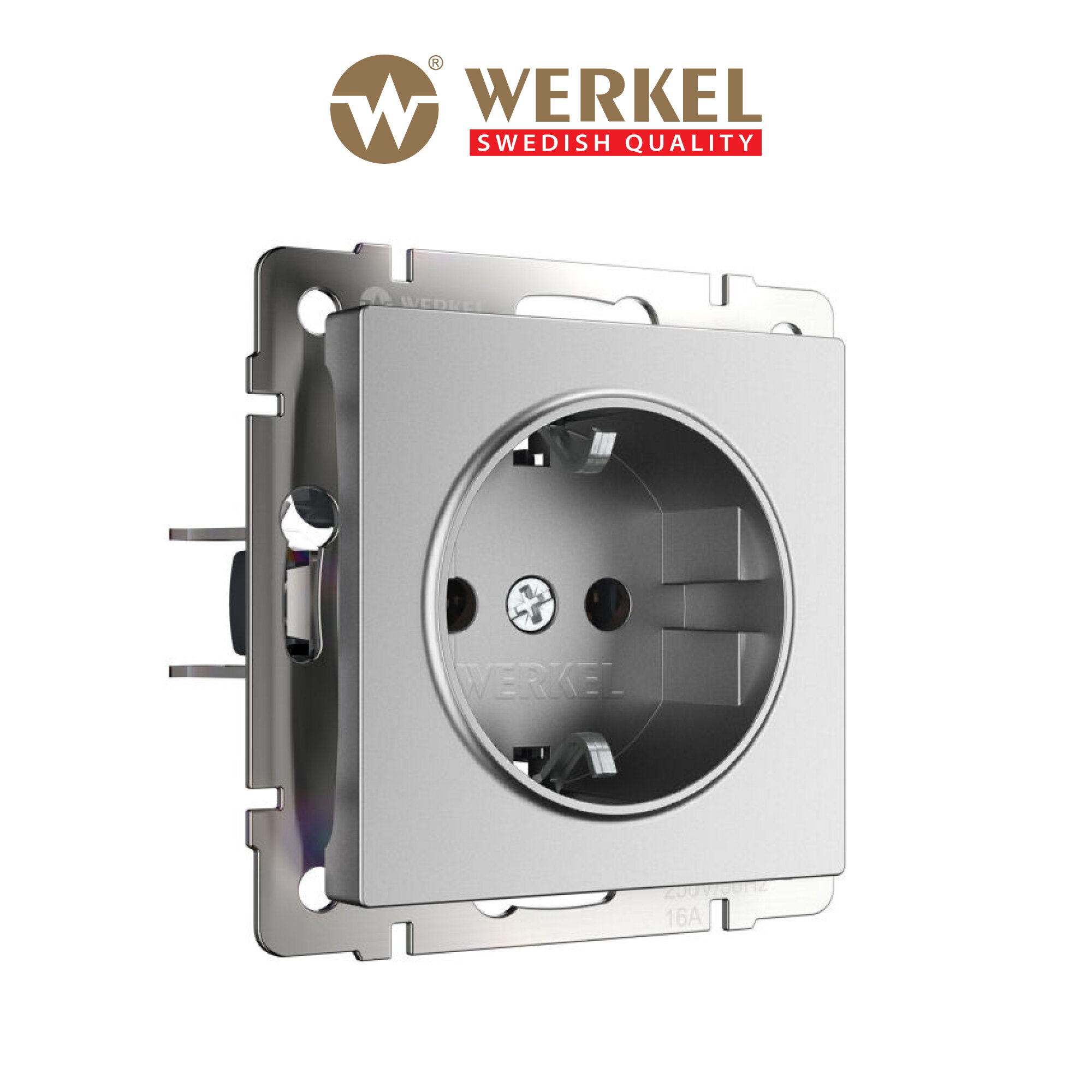 Розетка с заземлением Werkel W1171065 серебряный матовый IP20