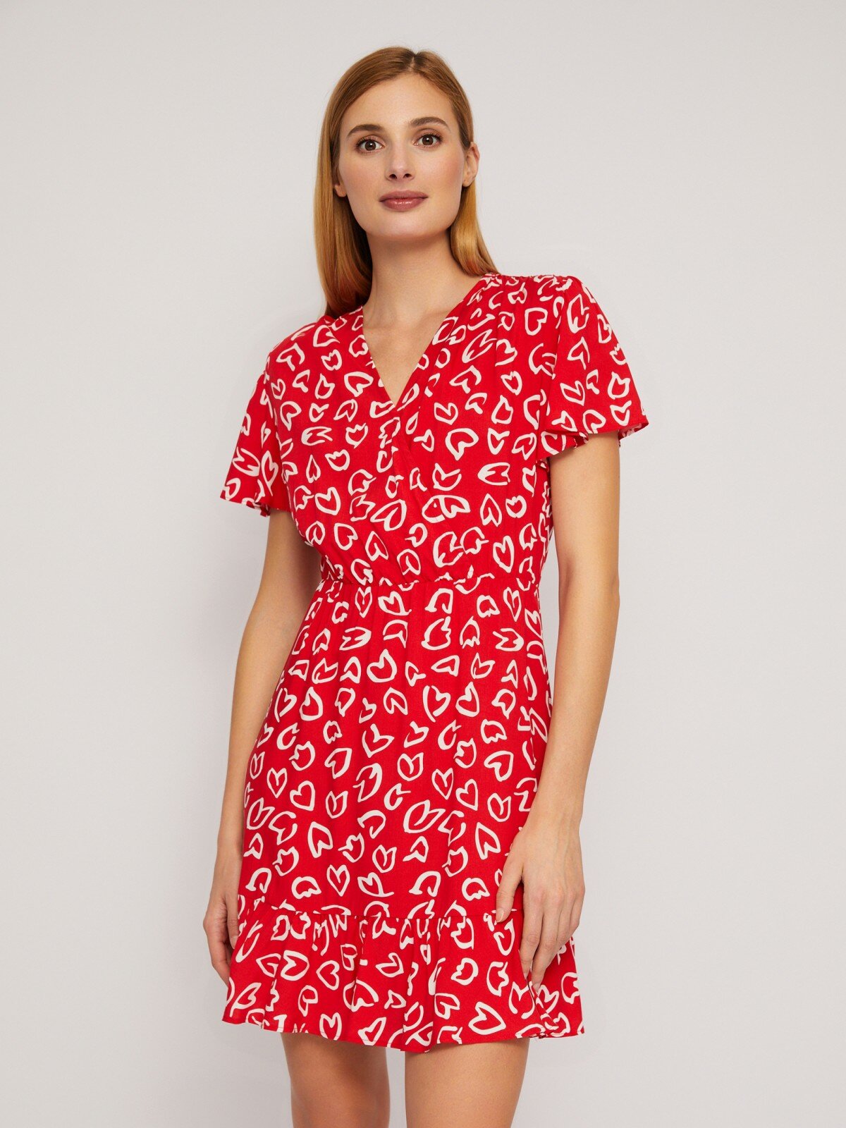 фото Платье длины мини из вискозы на резинке, цвет Красный, размер XL 024248262342