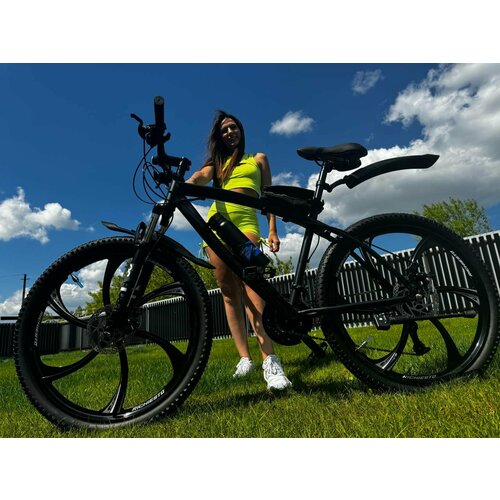 Велосипед горный RICHIESTO на литых дисках 26 дюймов дисковые тормоза рама 185 черный 27700₽