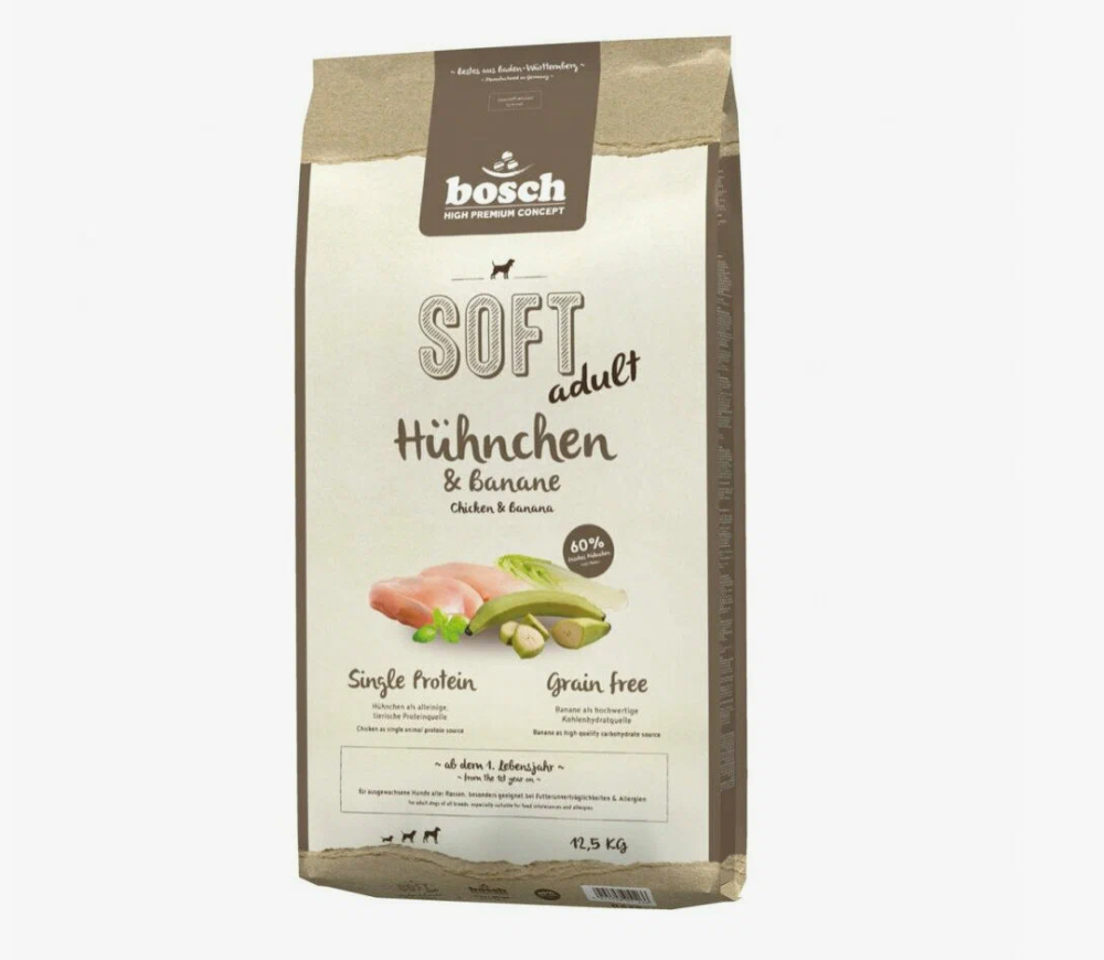 Bosch Soft Adult Chicken&Banana Полувлажный беззерновой корм для собак Курица и Банан 12.5кг