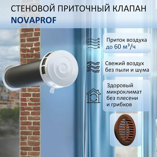 Приточный клапан стеновой NovaPROF КИВ-125 с круглым оголовком с трубой 06 м решеткой RAL8017 1859₽