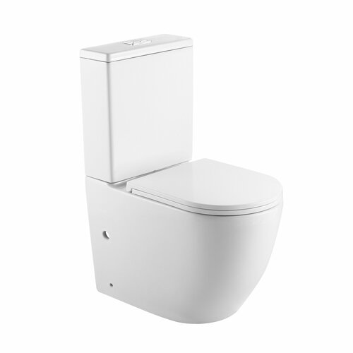 Унитаз-компакт безободковый HOLLER WEST MW (сиденье дюропласт с микролифтом, арматура 2-х режимная) (2 места) белый матовый