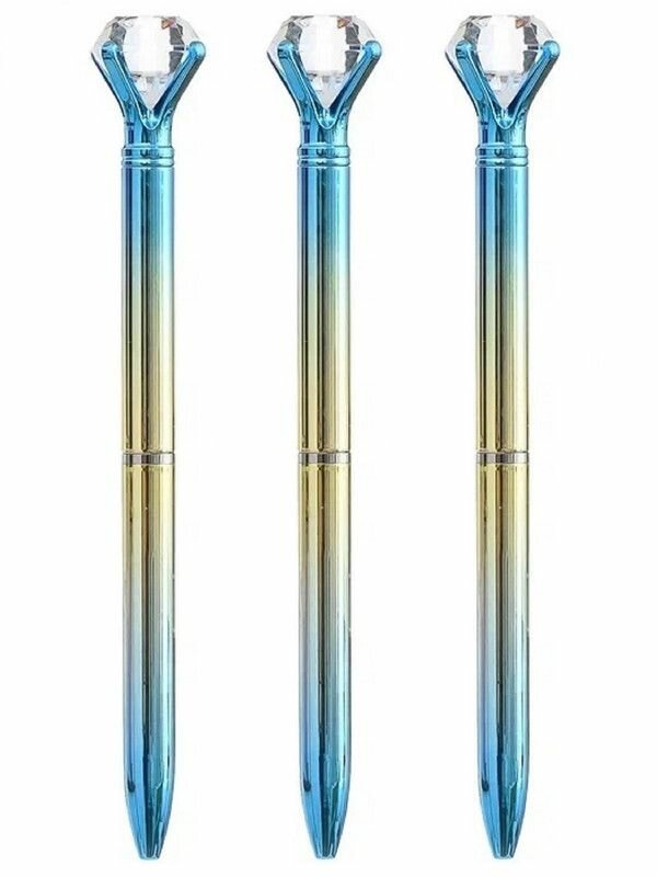 Набор ручек шариковых 3 штуки Кристалл с поворотным механизмом цвет голубой