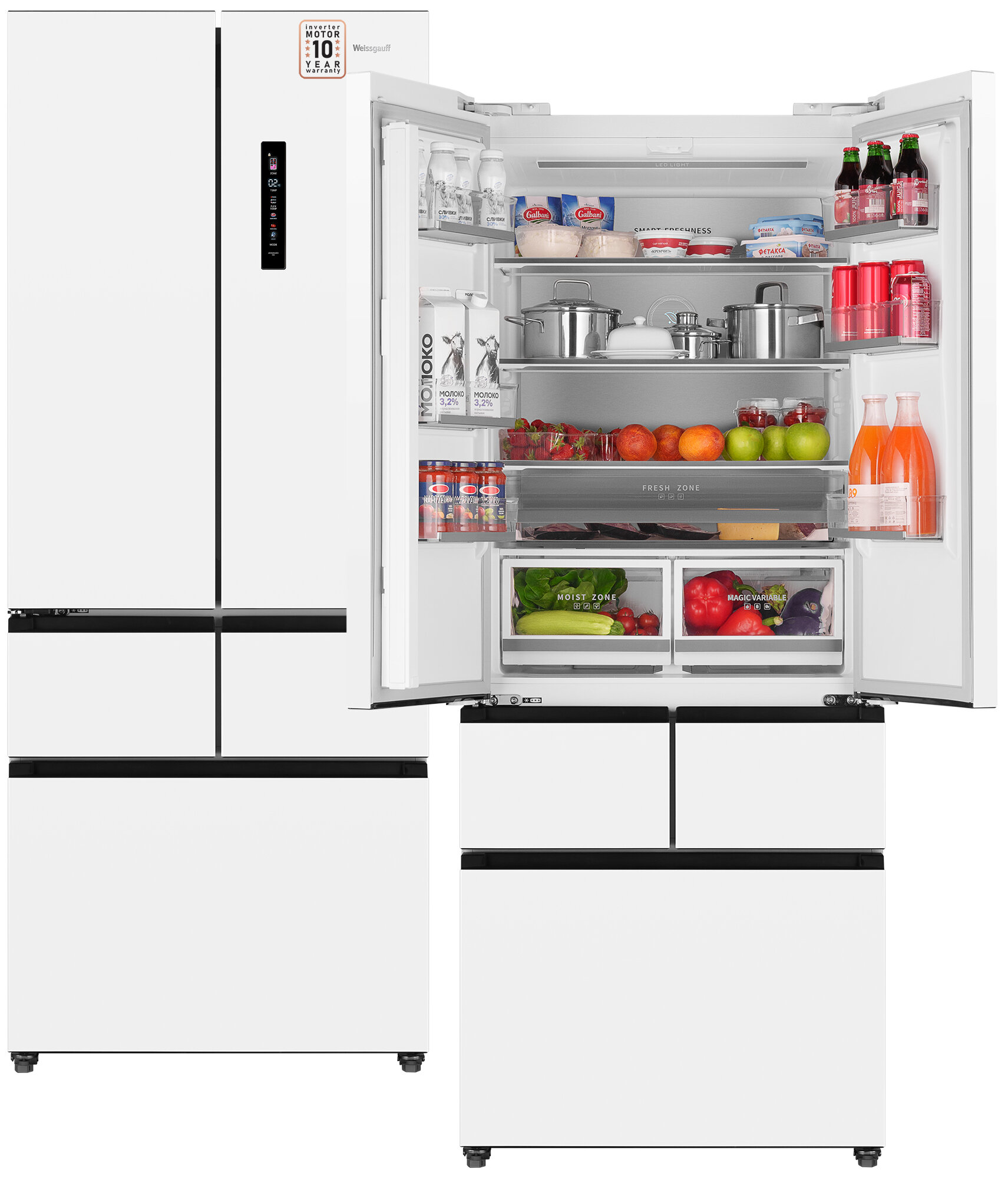 фото Отдельностоящий холодильник Weissgauff WFD 450 Built-in Inverter NoFrost Dark Inox