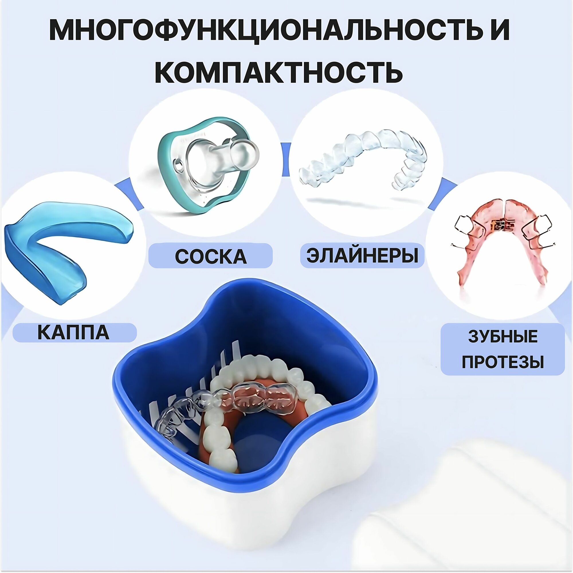 Контейнеры Для Зубных Протезов Контейнер для хранения зубных протезов, мостов, пластинок, капп, элайнеров, с решеткой для слива
