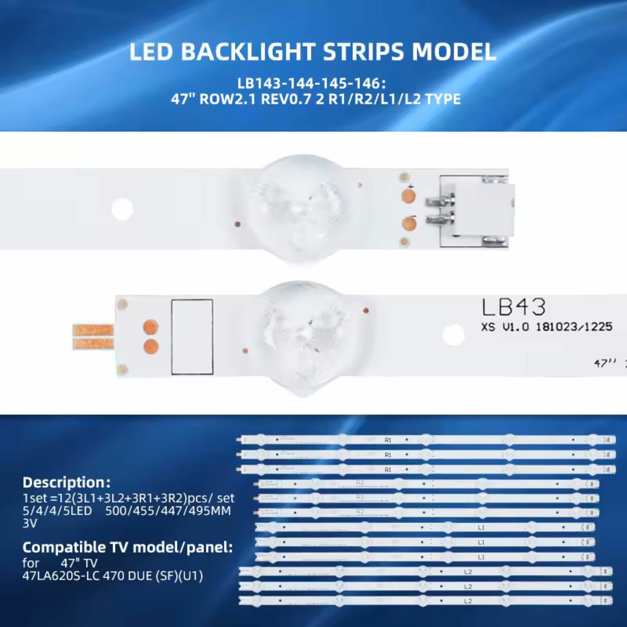 Подсветка для ТВ LG 47LA, 47LN, AGF78400801 47" ROW2.1 Rev0.7 6916L-1174A 1175A 1176A 1177A