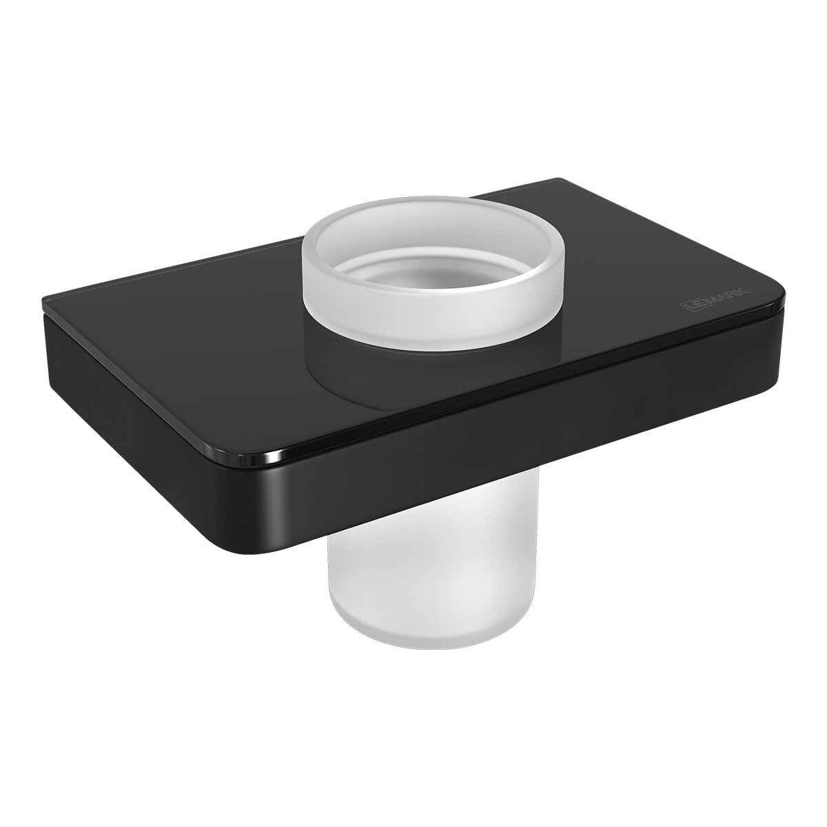 Стакан для зубных щёток Lemark 9732036 GLASS LINE с держателем чёрный матовый/черное стекло