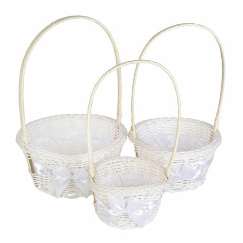 Корзина плетеная 3 штуки набор с бантом белые 722₽