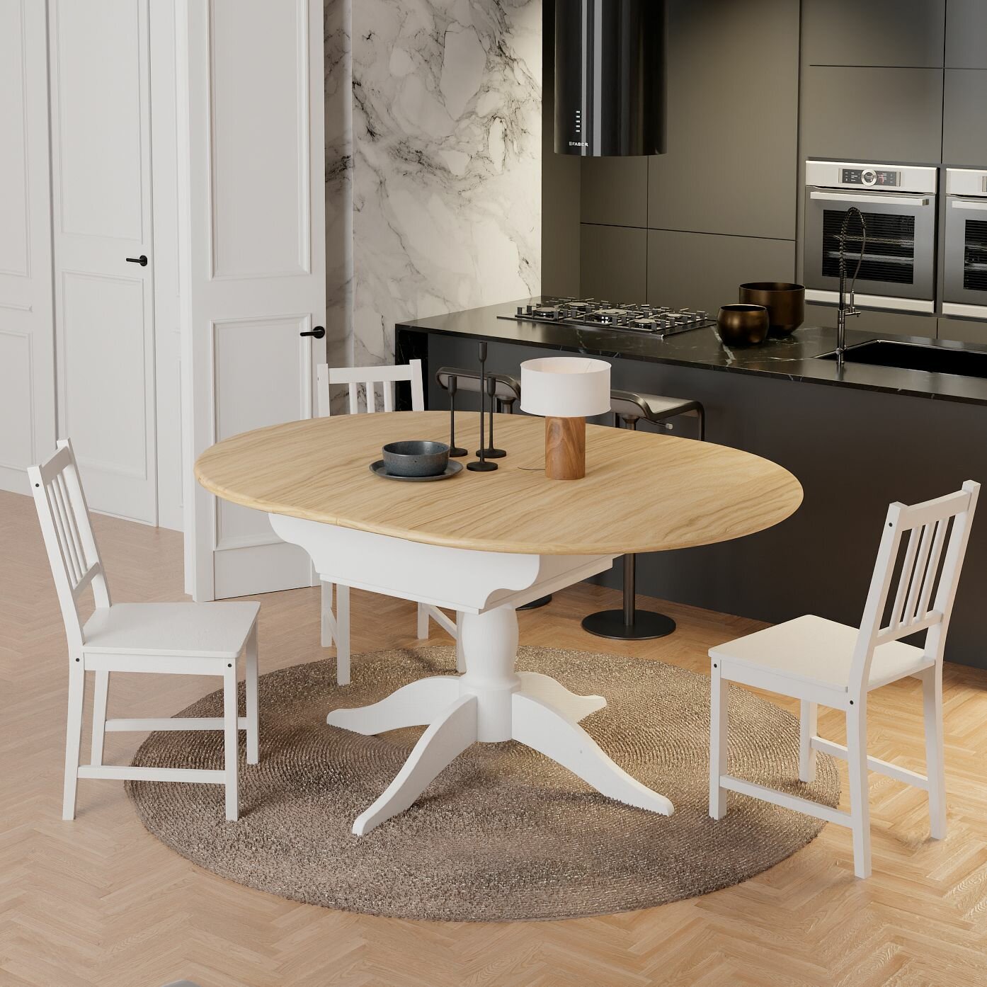 фото Стол круглый деревянный раздвижной 120х60 см из массива сосны, МДФ, ДСП и шпона дуба