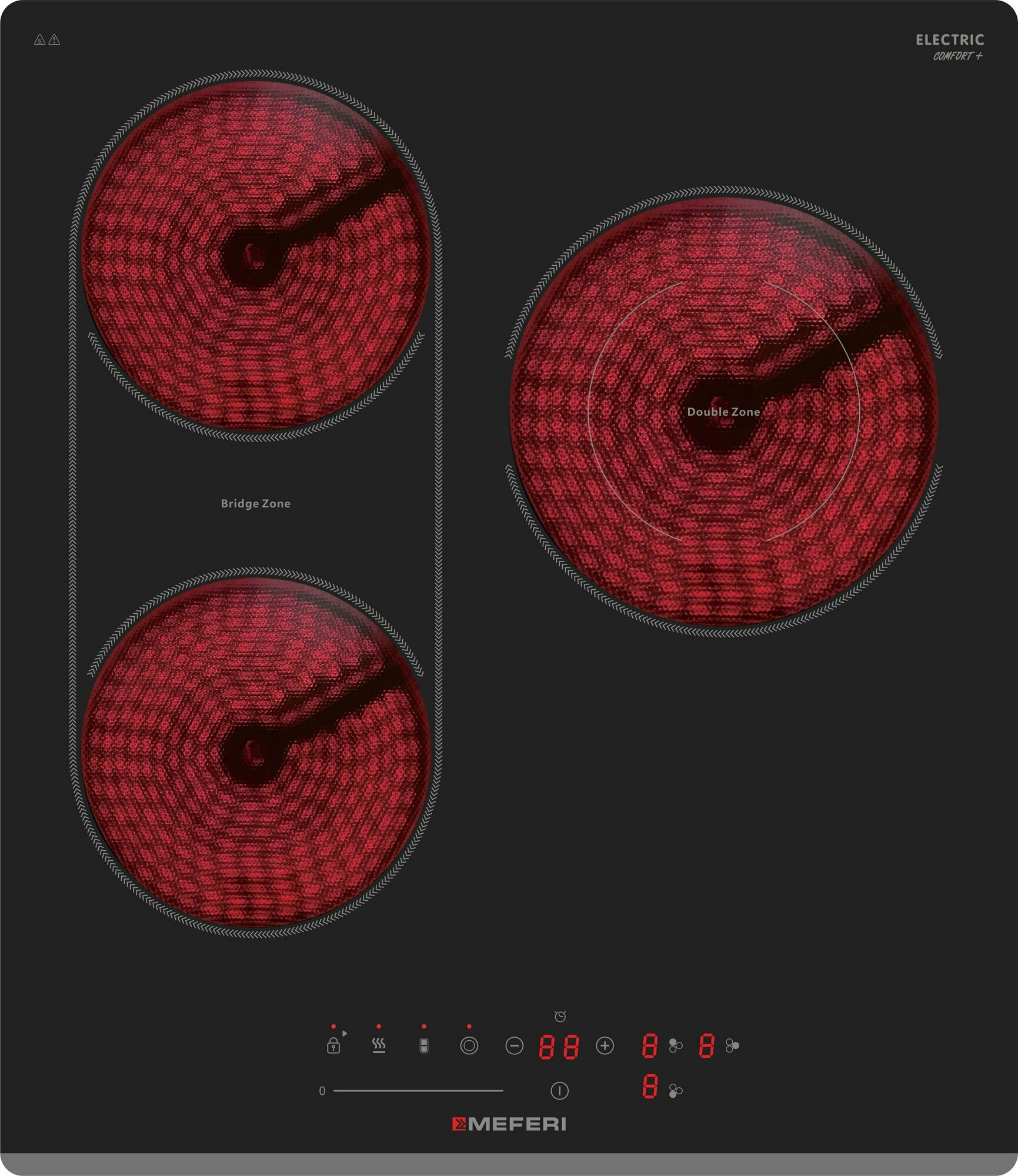 Варочная панель электрическая MEFERI MEH453BK COMFORT PLUS 45 см, 4200 Вт, объединение конфорок Bridge Zone, слайдер — фото 1