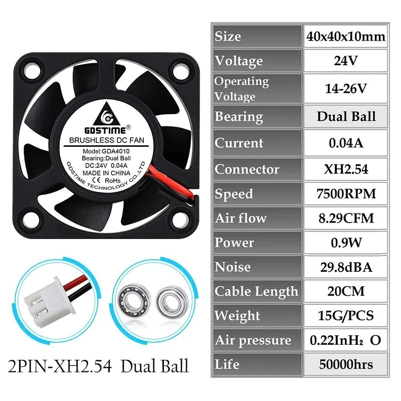 Gdstime GDA 4010 Осевой вентилятор, 24V Ball 7500RPM