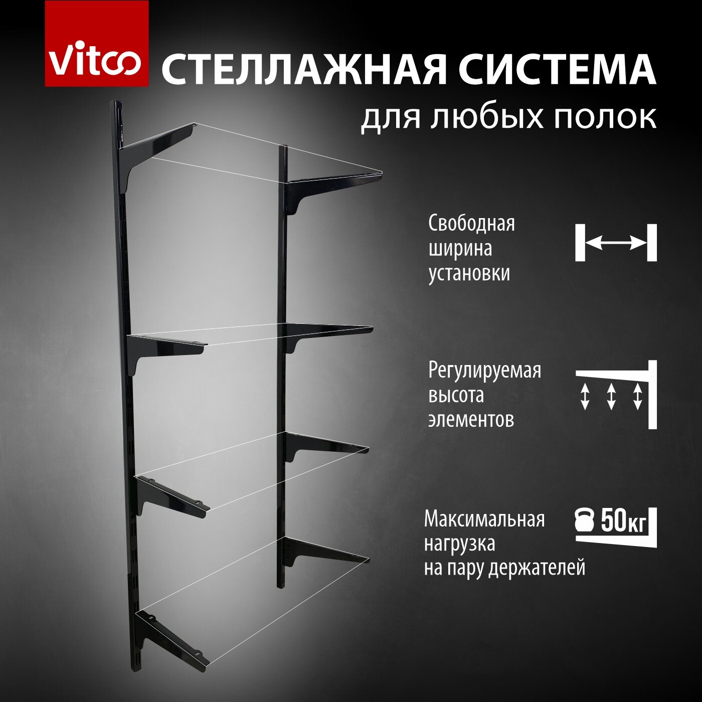 Стеллажная система VITCO, черная, глянцевая — фото 1