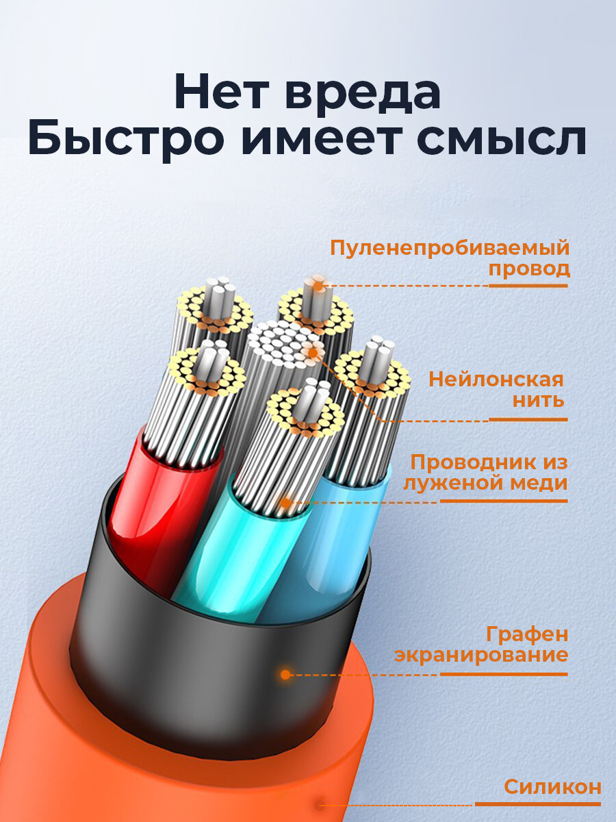 Кабель для быстрой зарядки ZUNYI, Type-C, USB, 6A,120W, желтый — фото 1
