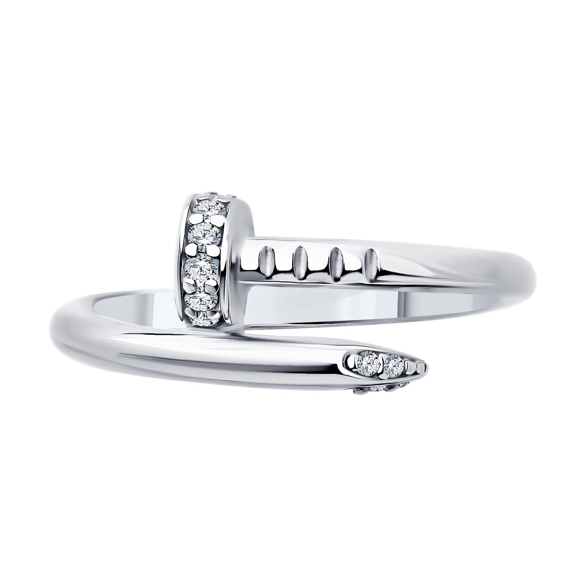 Кольцо Diamant online, серебро, 925 проба, родирование, фианит, размер 18, ширина 2 мм, прозрачный — фото 1