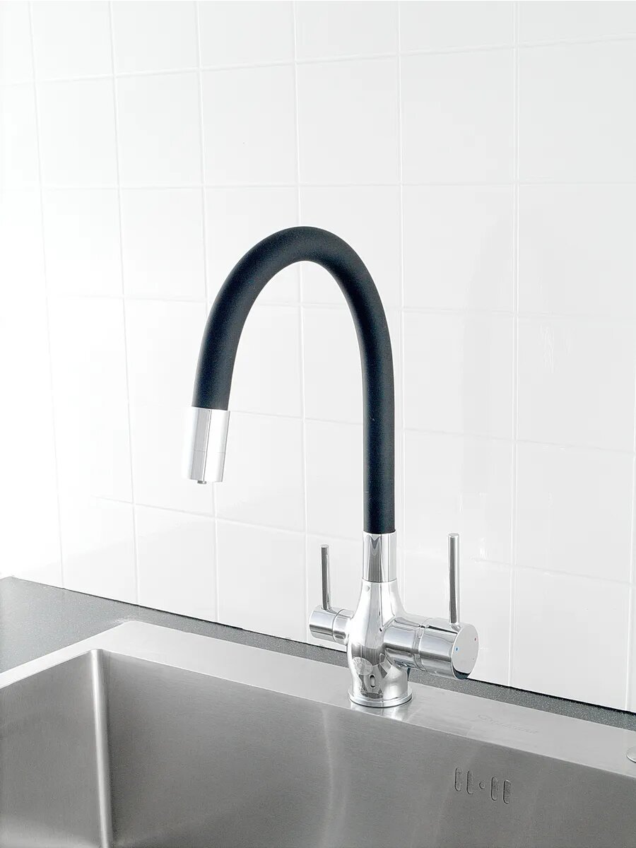 Смеситель для кухни Diadonna, гибкий излив, латунь, черный, серый