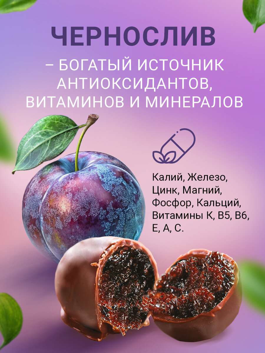 Изображение Конфеты без сахара из чернослива Чернослив шоколадный, пакет 450г