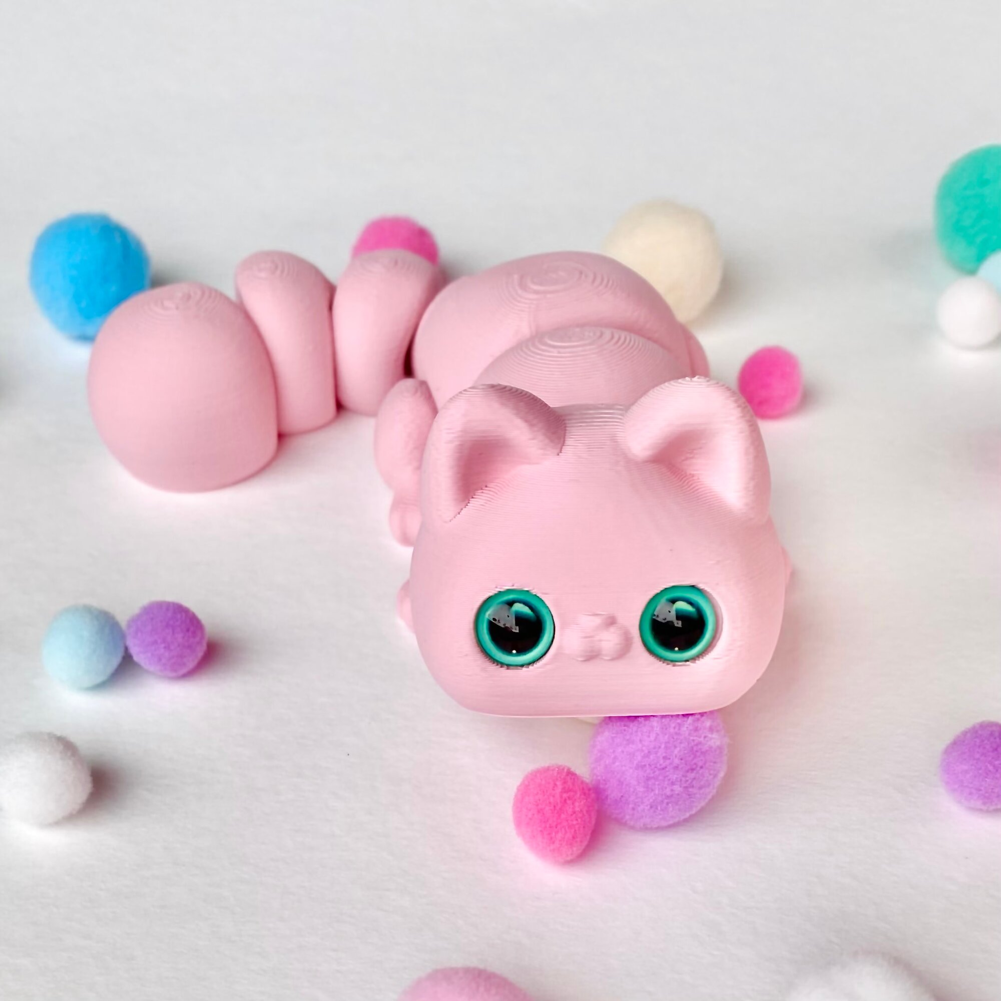 Игрушка антистресс Кот Помпон, пластик, розовый, 15см, стеклянные глаза