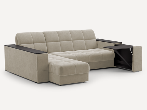 Изображение товара Угловой диван-кровать "Флай", левый, аккордеон, подлокотники короб+столик, велюр, габ. размер дивана 260*214.