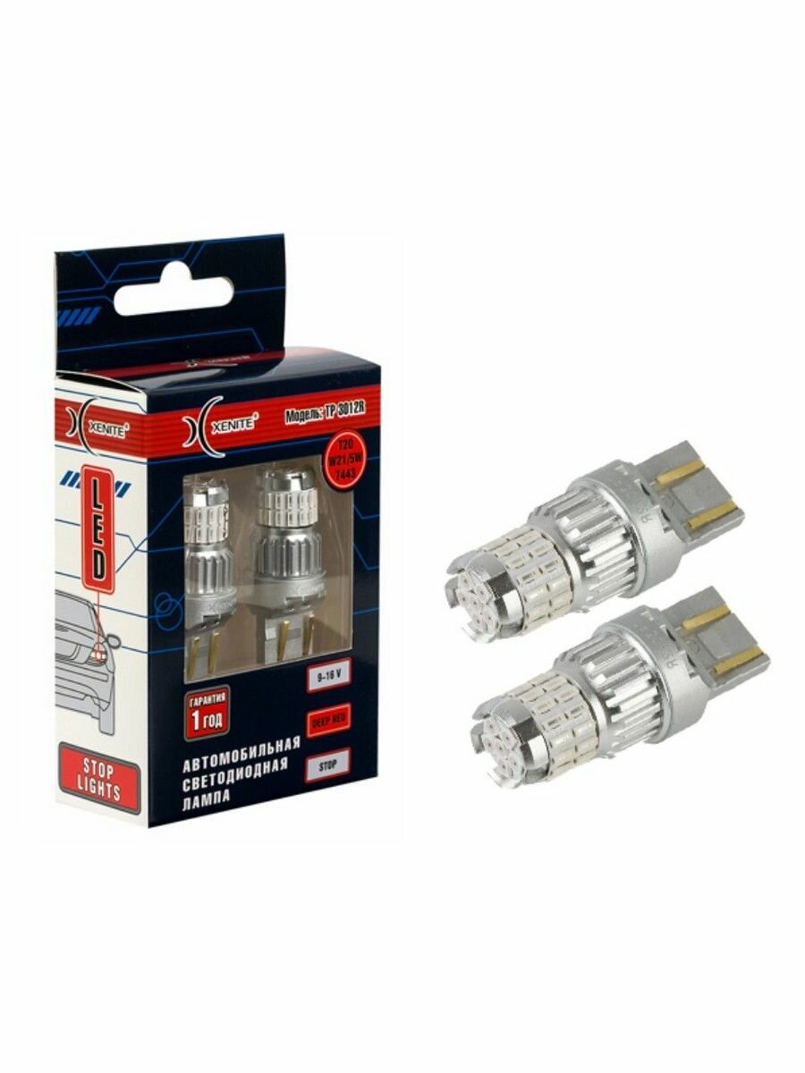 Лампа светодиодная Т20 W21/5W TP3012R (DEEP RED) W3x16q 12V (2 шт.), Xenite 1009685