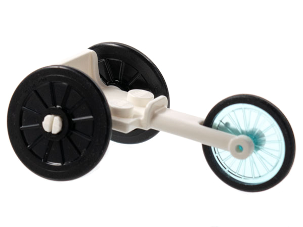Minifigure, Utensil Wheelchair Racer with Black Wheelchair Wheels and Trans-Light Blue Bicycle Wheel with Molded Black Hard Rubber Tire (80501 / 24314pb01 / 92851pb01), 80501c01 White U