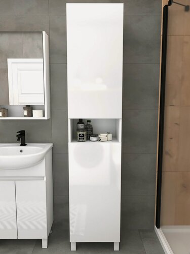 Изображение товара Шкаф пенал в ванную комнату, Fauraplus (Глория) Порто 40 напольный, эмаль белый глянец, распашной, влагостойкий.