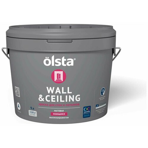 Краска акриловая Olsta Wall&Сeiling матовая белый 9 л краска интерьерная olsta wall and ceiling прозрачная 0 9 л