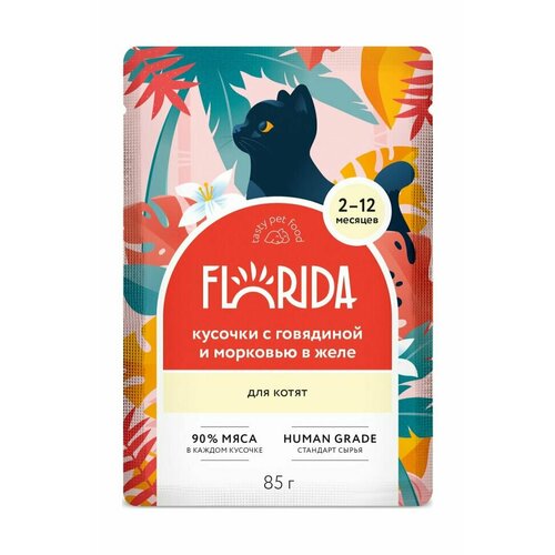 Florida - Паучи для котят, кусочки с говядиной и морковью в желе 85гр pp60008.1 Упаковка 12шт