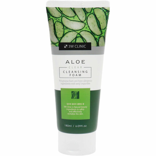 Очищающая пенка для умывания с экстрактом алоэ 3W Clinic Aloe Clear Cleansing Foam 180ml пенка для умывания с коллагеном 3w clinic collagen cleansing foam 100 мл 3 шт