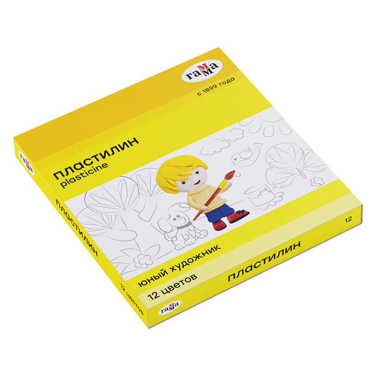 Пластилин Гамма "Юный художник" NEW, 12 цветов, 168г, со стеком, картон. упаковка, 3 штуки