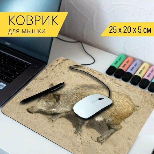 Коврик для мыши с принтом Дикий кабан, кабан, бахине 25x20см. дикий кабан