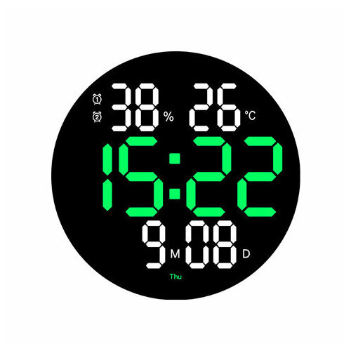 Часы настенные LED Wall Clock DS-3813L Green (пульт)