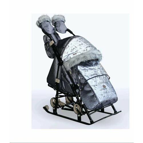 Санки-Коляска Galaxy Glory Gloss Сатин Темно-синий Светоотражающий Текстиль черный