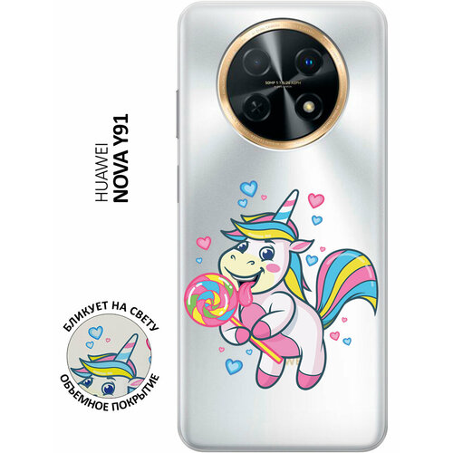 Силиконовый чехол с принтом Unicorn and candy для Huawei nova Y91 / Хуавей нова У91 силиконовый чехол с принтом unicorn and candy для huawei nova y91 хуавей нова у91