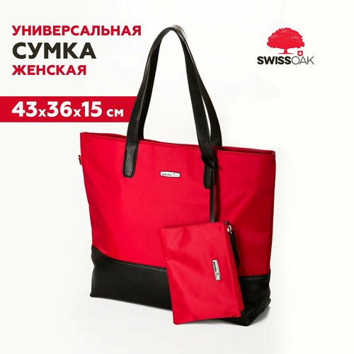 фото Сумка шоппер swissoak so-005_красный повседневная, вмещает а4, красный, черный