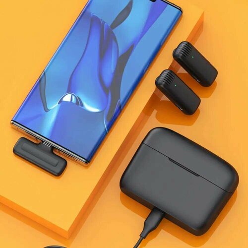 Петличный микрорайон для Айфона 2 микрофона в наборе Беспроводной петличный микрофон для камеры телефона Подкаста прямой трансляции 194900₽