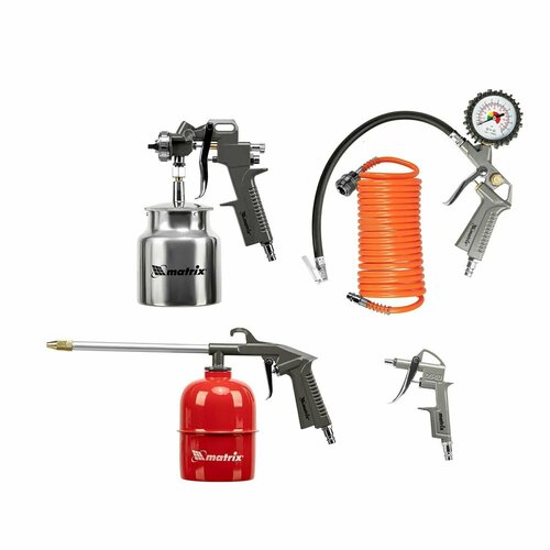 Набор пневмоинструмента 5 предметов быстросъемное соединение краскопульт с нижним бачком Matrix 360000₽