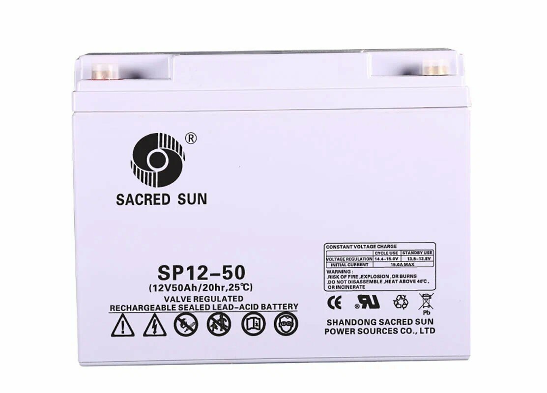 Аккумулятор свинцово-кислотный 12V 50Ah Sacred Sun SP12-50 батарея для ИБП и дома, аварийного питания, систем видео-наблюдения и пожарной сигнализации