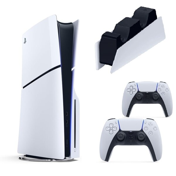 Игровая приставка Sony PlayStation 5 Slim, с дисководом, 1 ТБ, два геймпада + зарядная станция