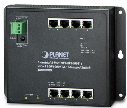 IP30, IPv6/IPv4, 8-Port 1000TP + 2-Port 100/1000F SFP Wall-mount Managed Ethernet Switch (-40 to 75 C), dual redundant power input on 12-48VDC / 24VAC