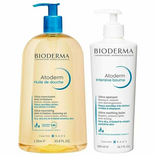 Bioderma Atoderm Набор: бальзам Intensive 500 мл + масло для душа 1 л bioderma набор бестселлеров для очищения лица и тела масло для душа 1 л мицеллярная вода 500 мл bioderma atoderm