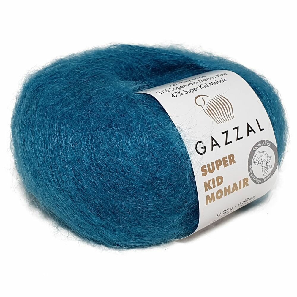 Пряжа SUPER KID MOHAIR (Gazzal), мор волна - 64425, 47% супер кидмохер, 31% тонк.мериносовая шерсть супервош, 22% полиамид, 6 мотков, 25 г., 237 м.