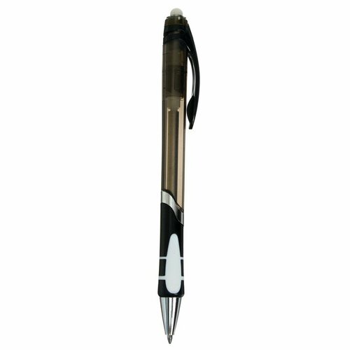 Ручка шариковая со стираемыми чернилами, линия 0,8 мм, автоматическая, стержень синий, цвет корпуса черный тонированый, с резиновым держателем